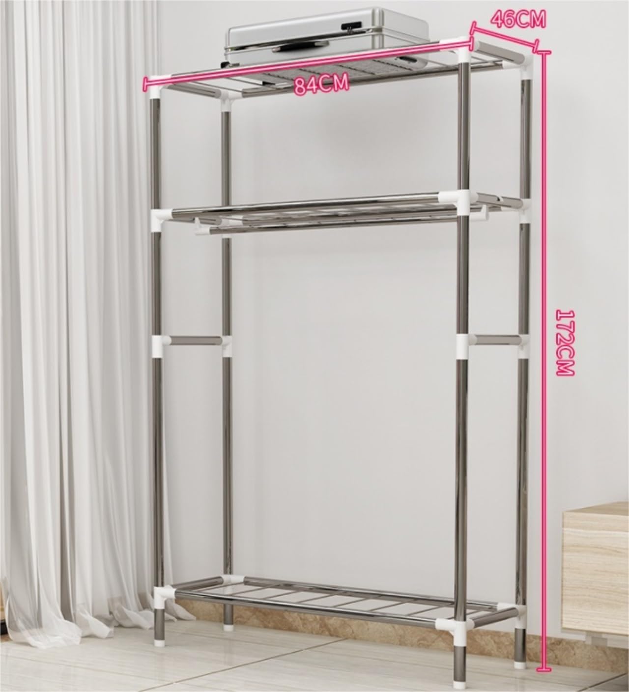 Bedroom Closet, Steel Tube Combination Wardrobe Cloth Cabinet Reinforcement Individual Assembly Steel Frame Armoire Wardrobe(84 * 46 * 172cm)