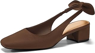 Womens Chunky Low Heels Bow Slingback Pumps Closed Square Toe Wedding Party Dress Shoes