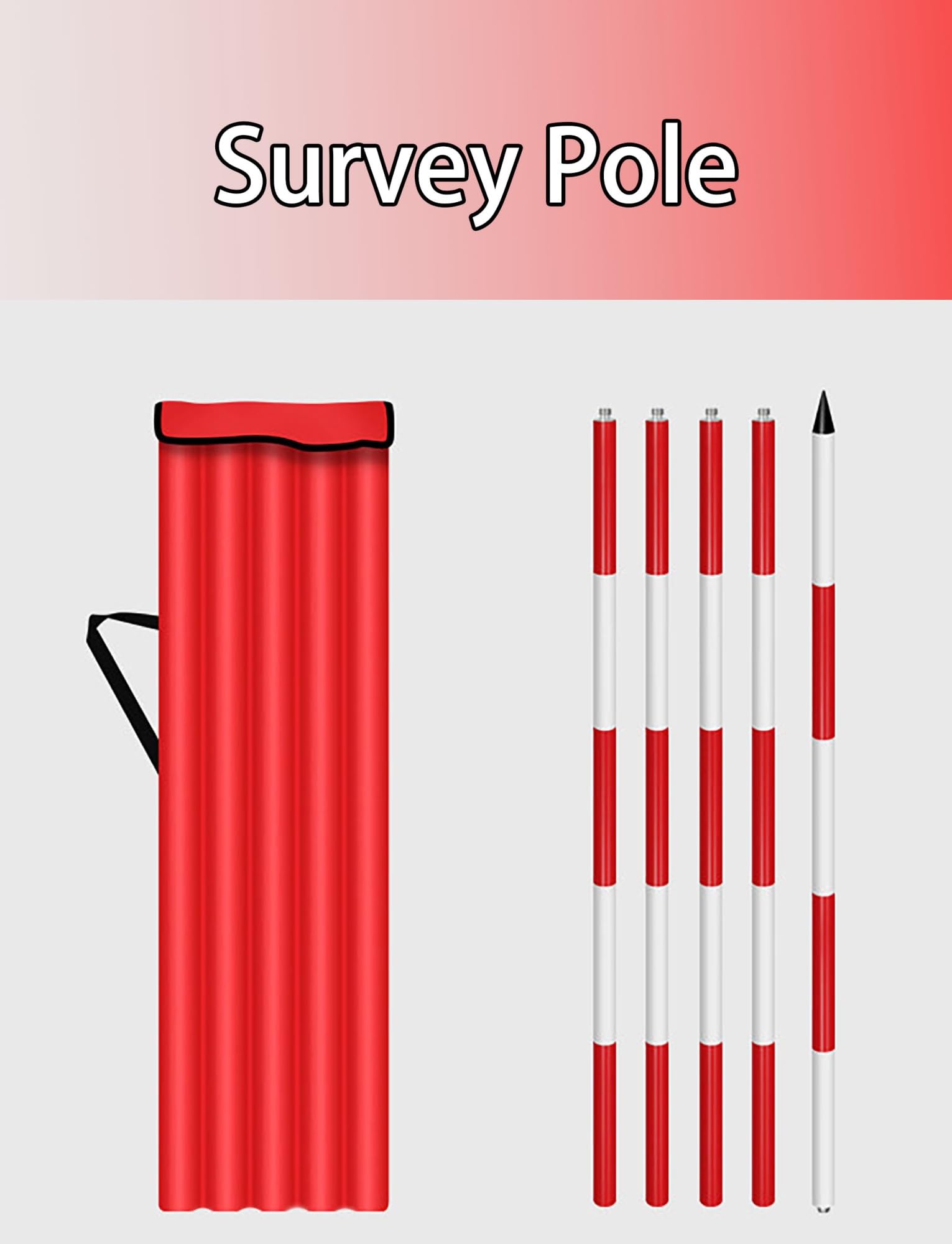 Vara de Aluminio para agrimensura, Poste de Marcado Rojo, mira de medición de 2/3/5 Metros para agrimensura, medición de Profundidad, construcción y cartografía de terrenos (3 Metros/9,9 pie