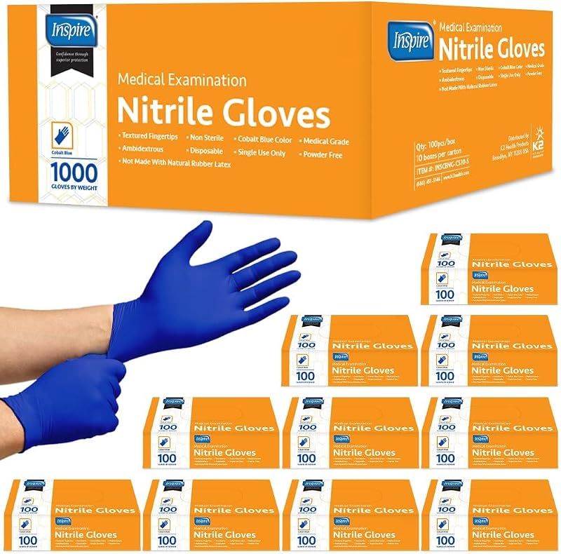 Guantes de examen de nitrilo Inspire | Nitrilo elástico de calidad original azul cobalto | 4.5 Guantes EMT médicos desechables sin látex