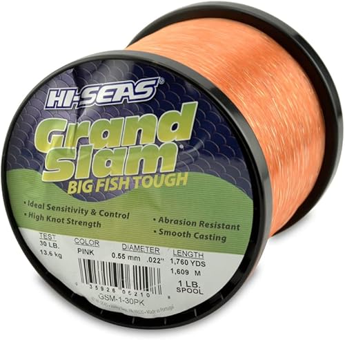 Vista 45 de HI-SEAS Grand Slam - Sedal de pesca de monofilamento, fuerte y resistente a la abrasión, en agua dulce y salada transparente, rosa, verde, azul
