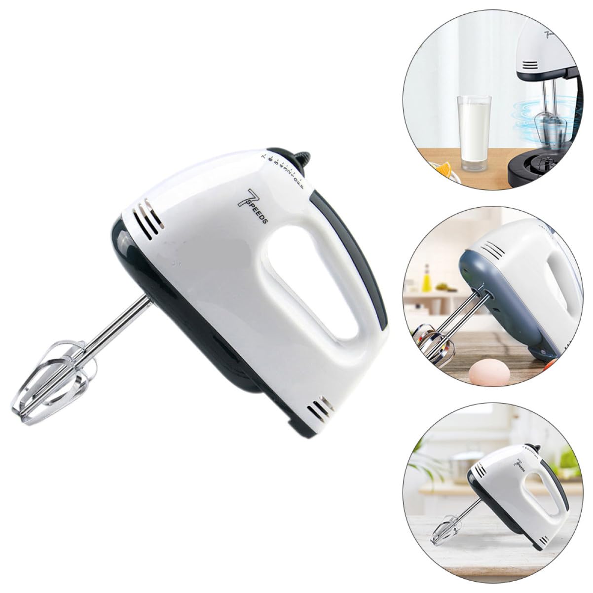 Mikikit Frusta Elettrica per Uova Bianca 7 Velocità, Miscelatore da Cucina in Plastica e Acciaio Inox, Strumento la Preparazione di Dolci in Casa