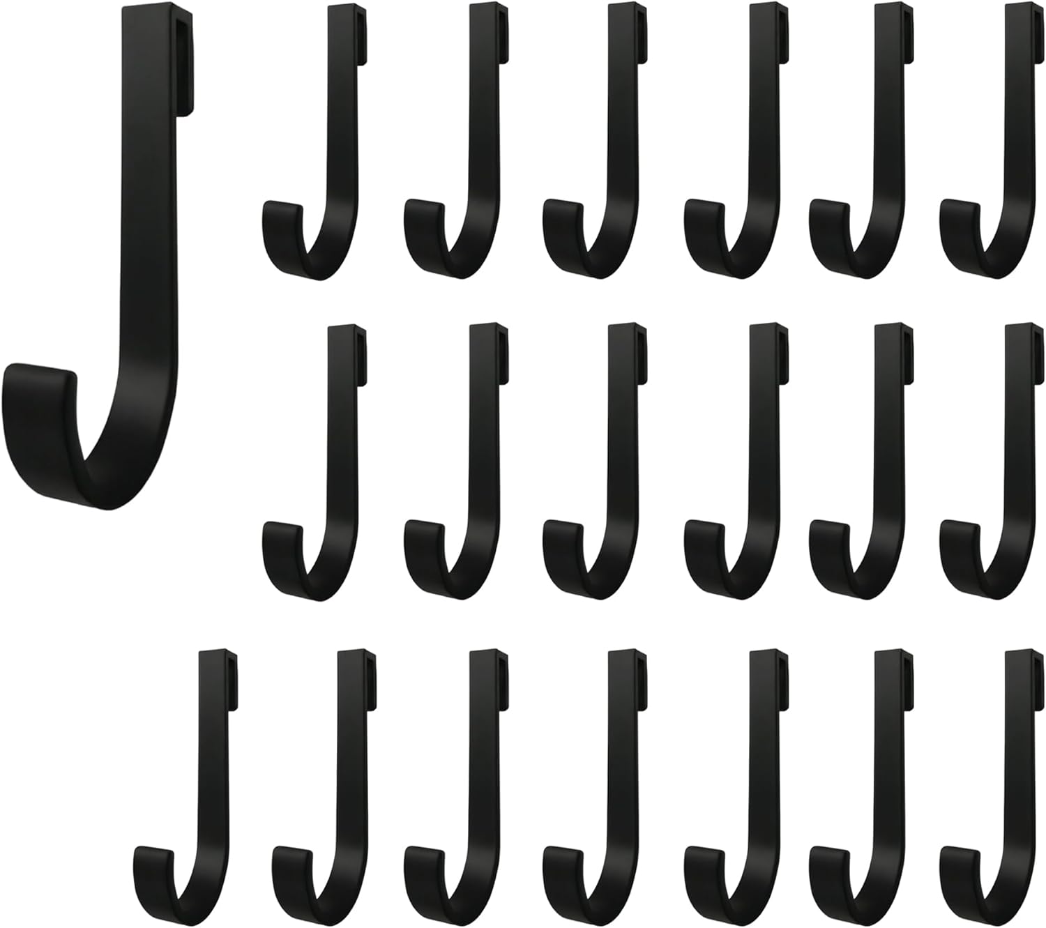 20 PCS Aluminum J Grid Hooks - Multi-Purpose Heavy Duty S Hooks for Wire Shelving & Wall Grids, Perfect for Hanging Kitchenware, Tools, Plants, Photos & Retail Display Black