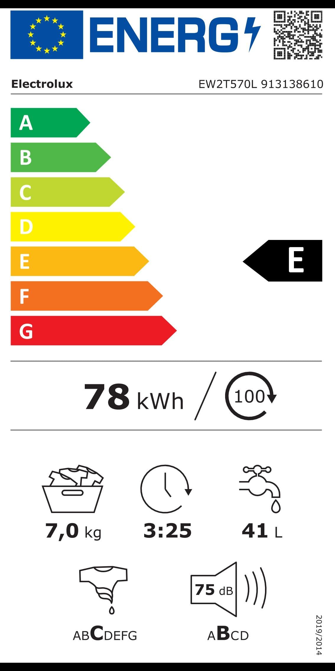 EW2T570L Electrolux Lavatrice carica dall'alto, 7kg, classe E [Classe di efficienza energetica E]