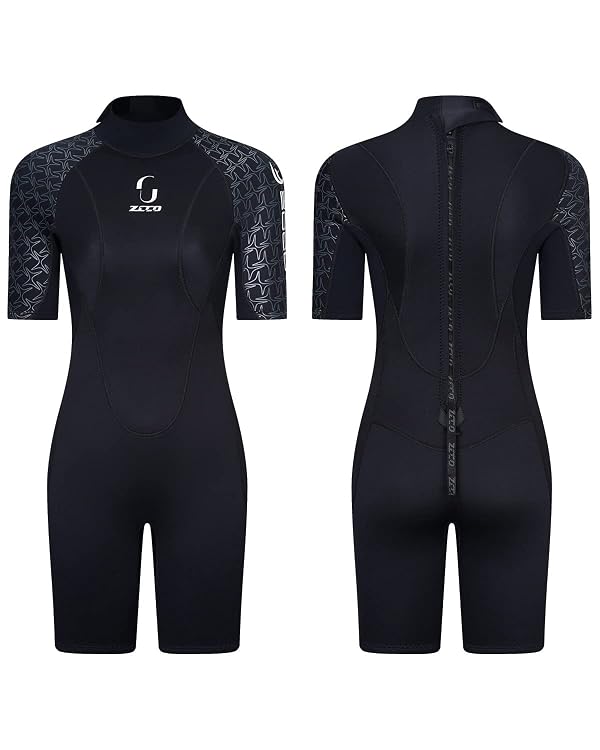 Womens 3mm Shorty Wetsuit Mens Full Body Diving Suit Back Zip Dive Skin for Diving Canoe Spearfishing Surfing Snorkeling Swimming Suits(Women Black XS) by ZCCO - Used condition - US$20.78