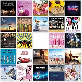 Pack of 24 Birthday Cards. Includes 24 Family Photo Style Designs. Ecofriendly Cards, Envelopes and Box. Printed and Packed in UK. Blank Inside.