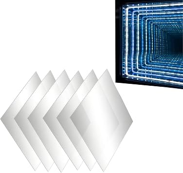 6 Pack Acrylic Two Way Mirror Sheets, 12'' x 12'' See-Through Mirror Panels 15% Transparent for Infinity Mirror Project, DIY Art and Creative Light Magic Projects