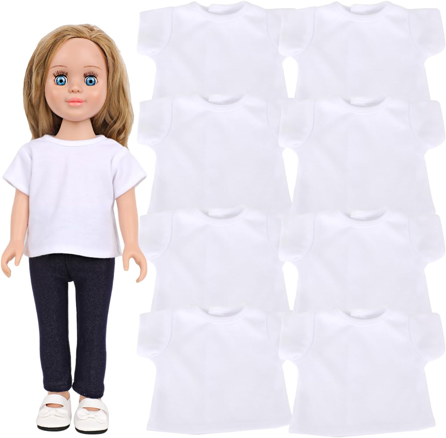 MSYO 8-Pack White T-Shirts for 17-18 Inch Dolls Plain Soft Doll Tees for DIY Logo Customization, Fits Girl & Baby Dolls with High Qullity Material (White)