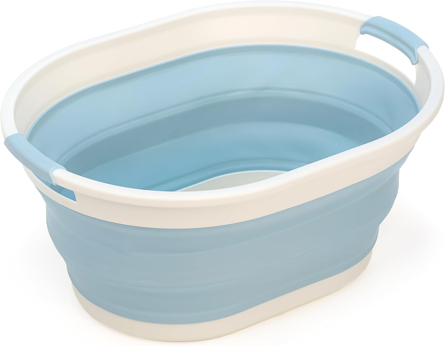 SAMMART 28L (7.4Gallons) Collapsible Plastic Laundry Basket - Oval Tub/Basket - Foldable Storage Container/Organizer - Portable Washing Tub - Space Saving Laundry Hamper (1, Grey/Sterling Blue)