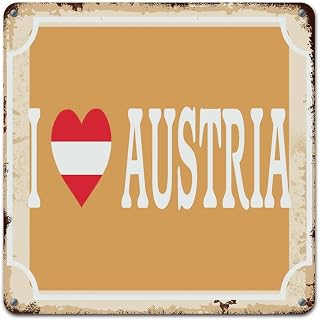 Austria Flag Metal Signs I Love Austria Heart Nation Flag Funny Men Cave Metal Sign Retro Aluminum Plaque for Home Living Room Bedroom Front Porch Gift World Traveler 10x10in