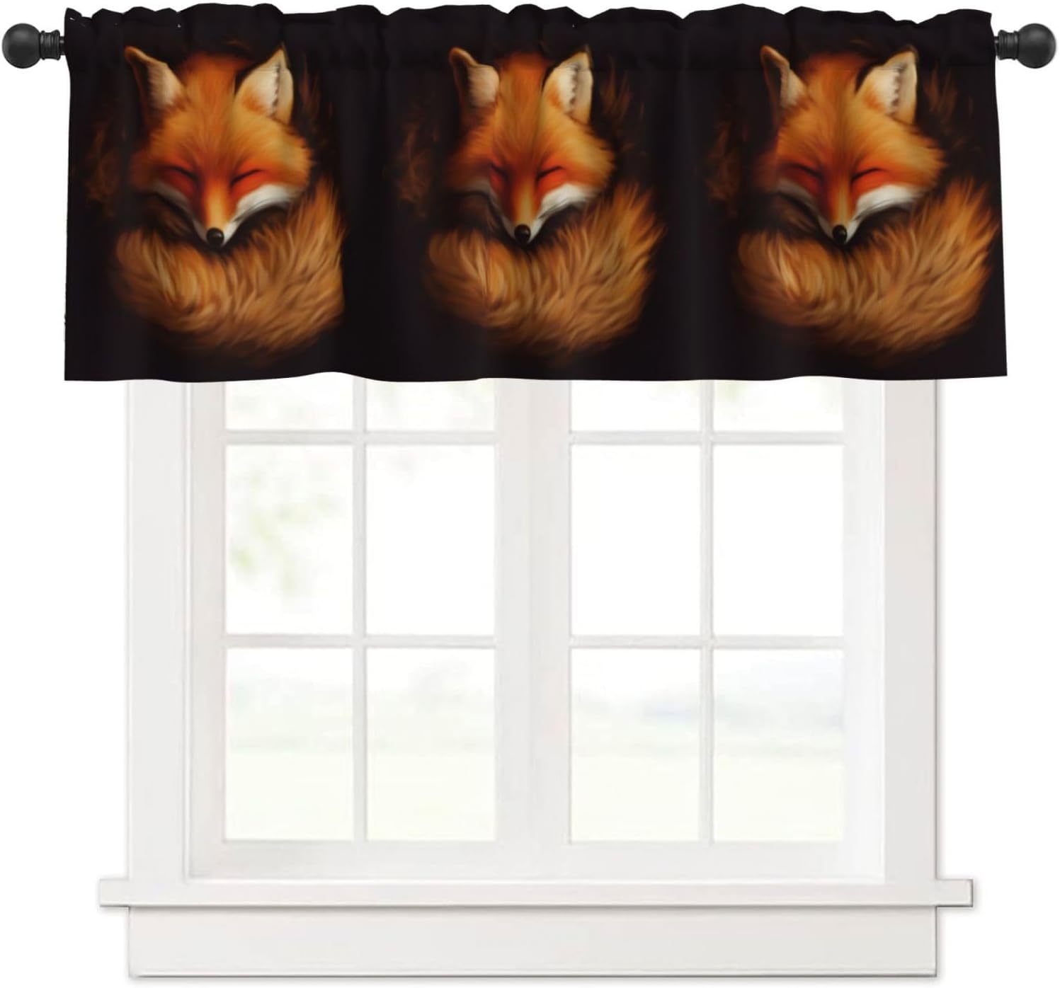 Valance for Windows Orange Sleepy Fox Kitchen Curtains Valances Rod Pocket Window Treatment Short Topper Curtains 1 Panel, 54x18inch
