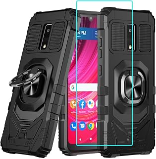 for Blu View 4 Case with 1 Pack Screen Protector,Dual Layer Hybrid Heavy Duty Defender Protection,Sleek Rugged Reinforced Cushion Corner Kickstand Shockproof Bumper Cover for Blu View 4 B135DL Black