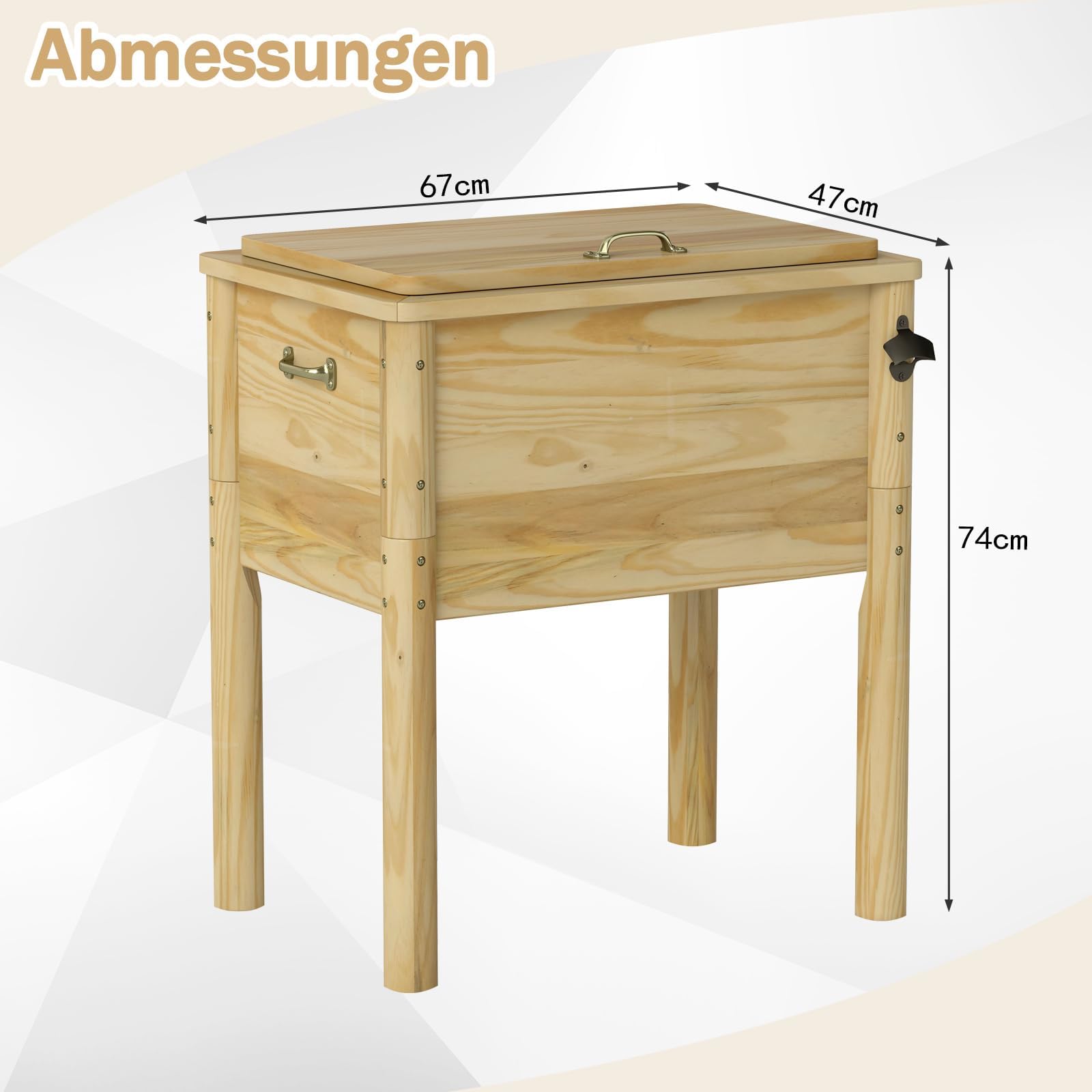 FANTASK Refroidisseur de terrasse en Bois Rustique 51 l avec 3 poignées, décapsuleur et Bouchon de vidange, Refroidisseur de terrasse d'extérieur pour Barbecue, cookouts, Jardin, terrasse, Piscine