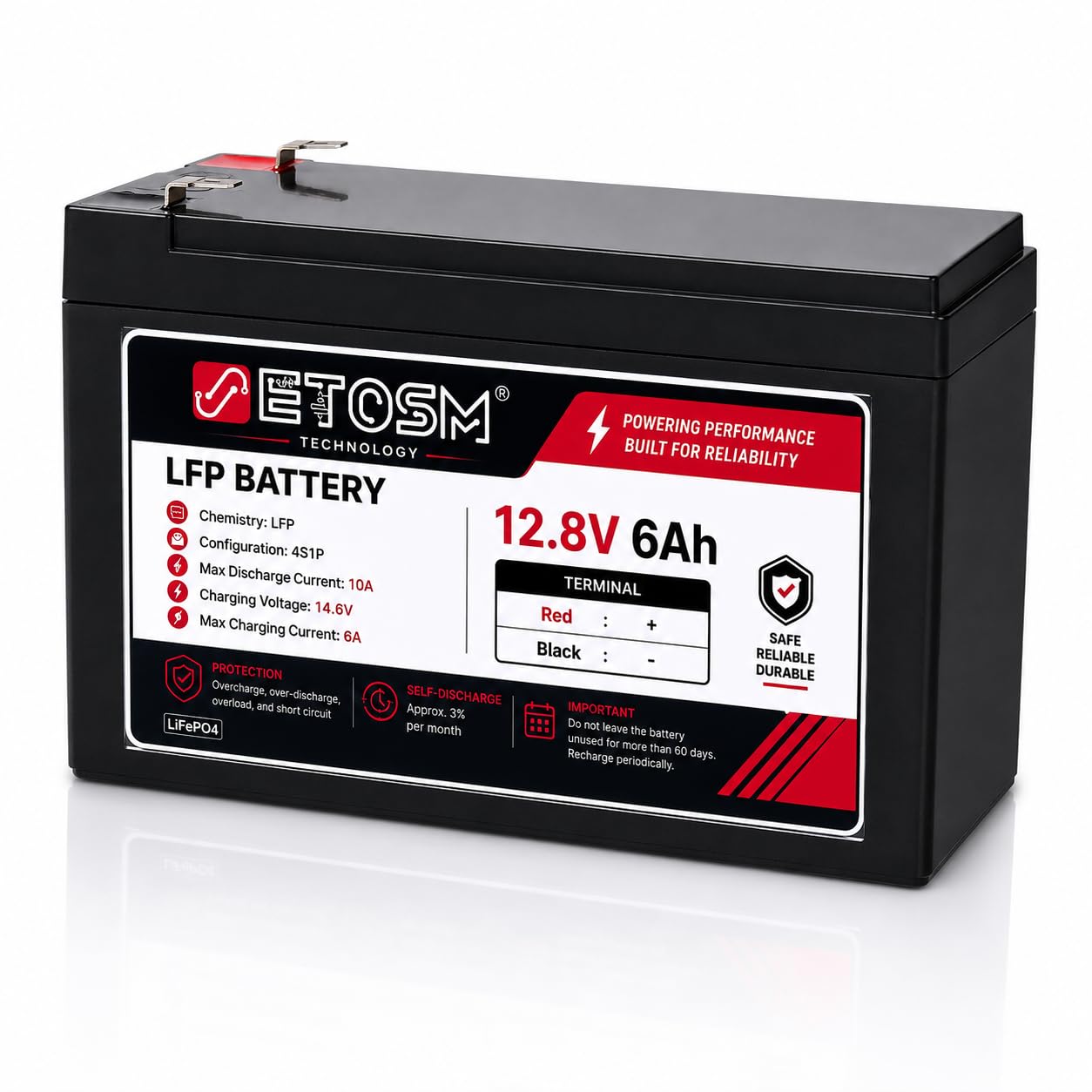 ETOSM 12.8V 6Ah (77Wh) LiFePO4 Battery Pack with Built-in BMS | 4S1P 32700 LFP Rechargeable Battery for Spray Pump, Solar, CCTV & Emergency Light-image-13