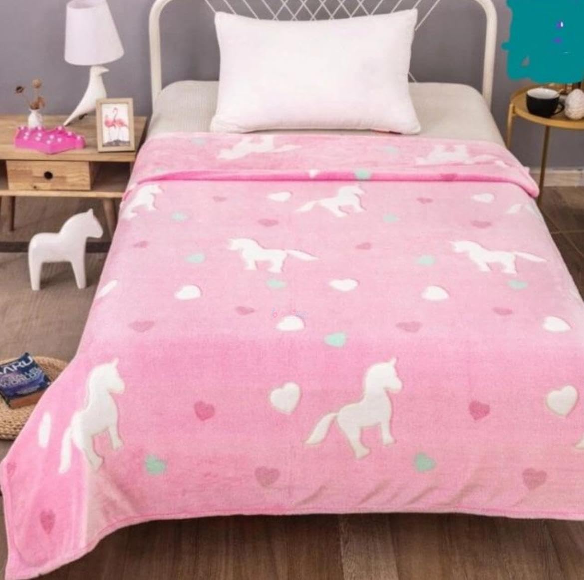 Reexplore Glow in the Dark Radium Blanket for Kids, Teenagers & Adults All Seasons Blanket Single Bed Queen Size (150 x 200 cm, 60 x 80 Inches). (Heart Unicorn) 2