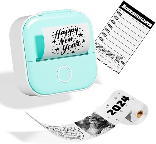 Odaro T02 Mini impresora portátil, impresora de bolsillo con 1 rollo de papel, cápsula de impresión térmica Bluetooth para notas de estudio,