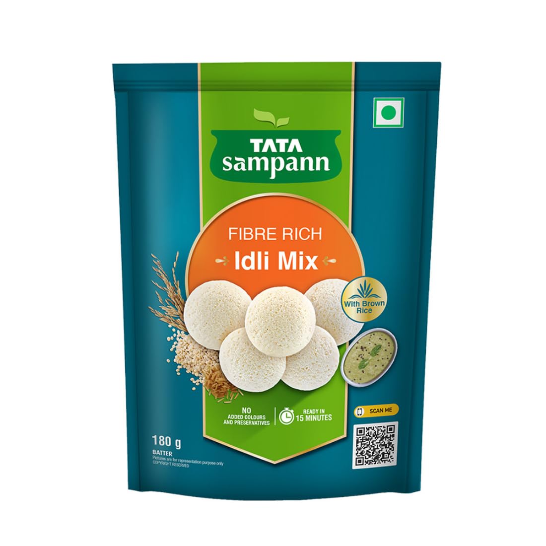 Tata Sampann Fibre Rich Idli Mix, Ready to Cook Breakfast Mix, Ready in 15 Minutes, Soft, Fluffy & Tasty Idlis, Instant Idli Batter, 180g