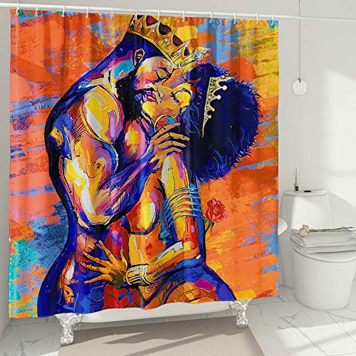 DESIHOM African American Shower Curtain Lovers Couple Shower Curtain Black Art Theme, Polyester Fabric-72