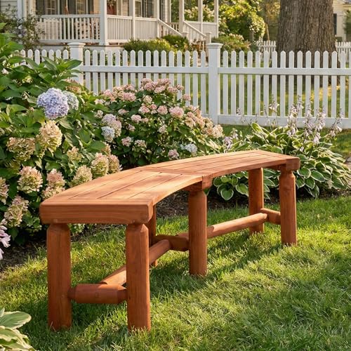 Outdoor Wooden Curved Backless Porch Bench Rustic Style Cedar/Fir Wood