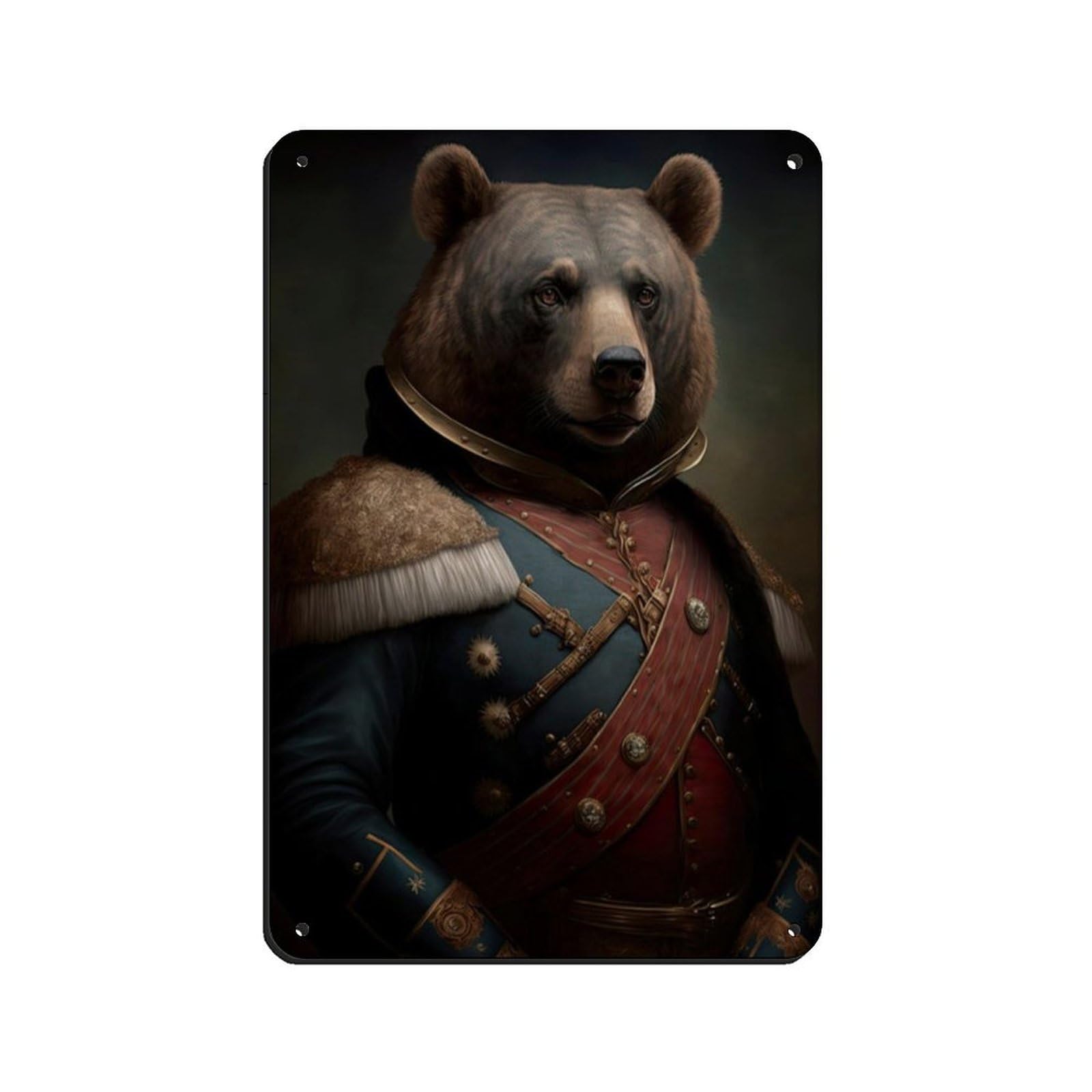 Lxwnze 20L X 30W Cm Vintage Renaissance Military Painting Bear Poster Tin Sign Vintage Metal Pub Club Cafe Bar Home Wall Art Decoration Poster Retro 8X12inch(20X30cm)