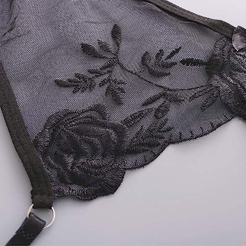 NewBull Lace Garter Belt Thong Set for Women Suspender Lingerie with 4 Metal Clips Holder Belts for Stockings+G-string
