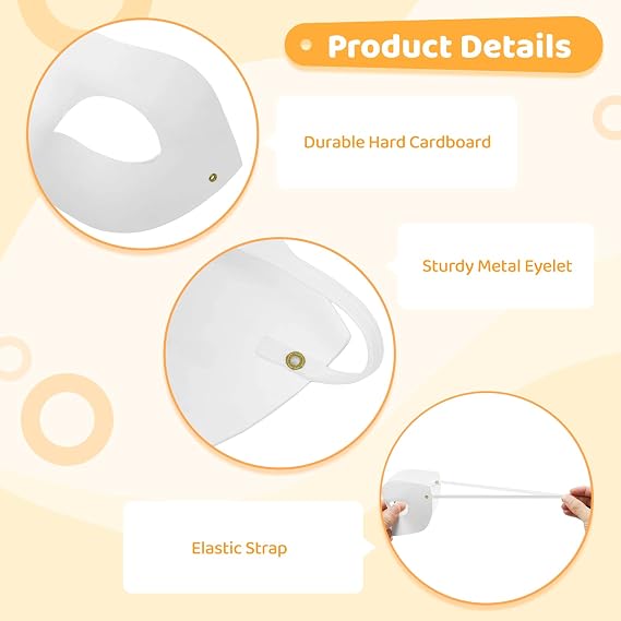BATTIPAW 48 PCS DIY Paper Masks, White Masquerade Half Face for Adults and Youth, Unpainted for Art Festivals, Halloween, Parties, Carnivals, Mardi Gras