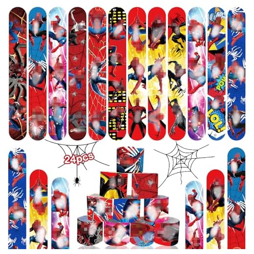 Seamart Bracciali Bambini, 24 Pezzi Spiderman Braccialetti Slap Gadget Compleanno, a Scatto Regalini Fine Festa, Slap Bracelets Party Supplies Favors per Bambini, Ragazze e Ragazzi