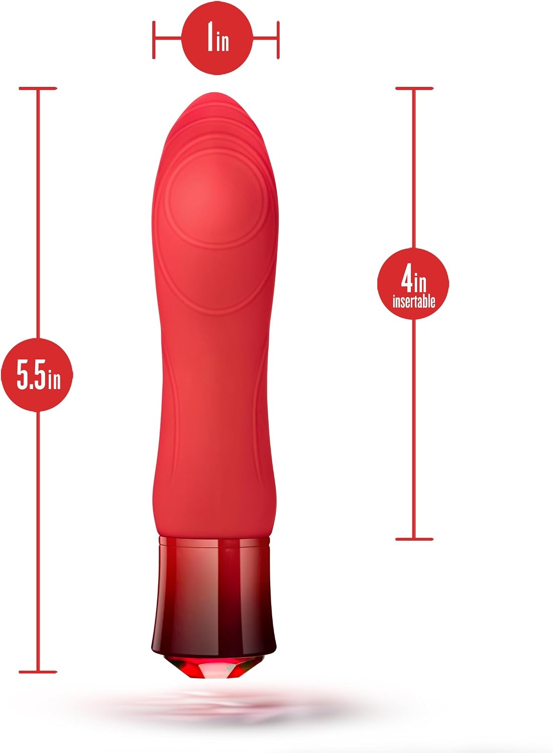 Blush Adult Sex Toys - 5.5" Oh My Gem Desire G-Spot Vibrator - Silicone Textured Quiet Rumbly Discreet Stimulator - Warming Function for Nipple Clit Sweet Spots Massager, IXP7, Magna Charge - Ruby Red