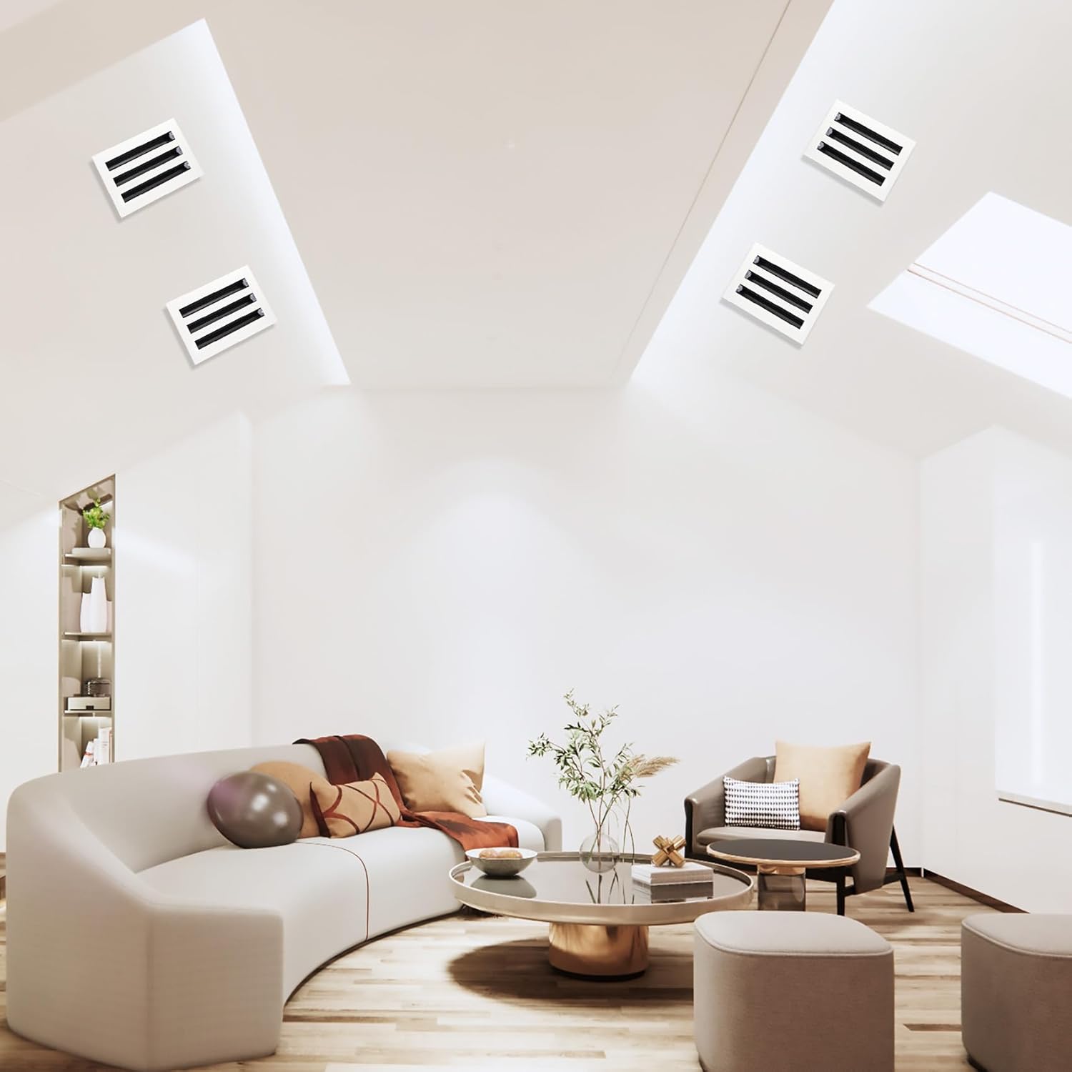 10x6 Modern AC Vent Cover, Standard Three Slot Linear Diffuser, White All Aluminum, Decorative Air Vent for Ceilings, Walls, or Non-Weight-Bearing Floor, Quiet, Adjustable Airflow, 5 Year Warranty