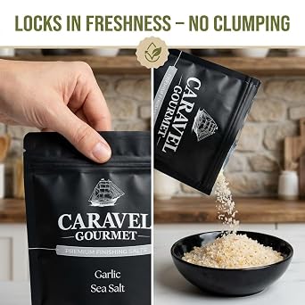 Caravel Gourmet Garlic Sea Salt, Rich Savory Flavor, 14 oz Refill Pouch
