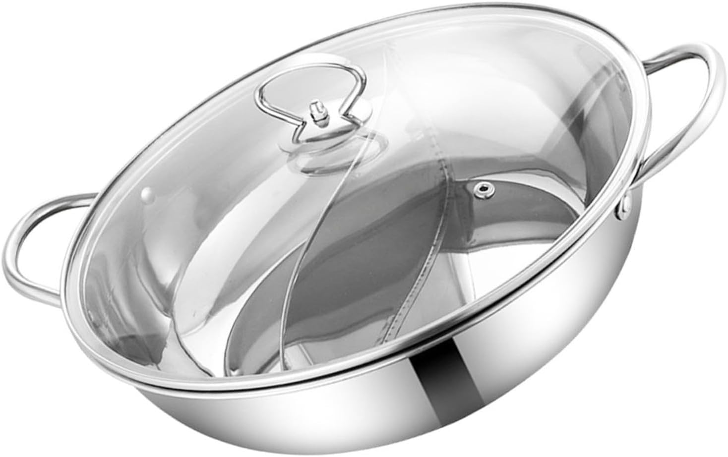 Stainless Steel Double Flavor Hot Pot with Lid Household Soup Pot Induction Compatible Scalding Handle Easy to Clean for Varied Tastes