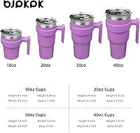 Vista 4 de BJPKPK - Vaso de 10 onzas con asa, vaso aislado con tapa y pajilla de acero inoxidable, taza de viaje para café, color lavanda