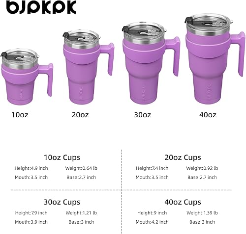 Miniatura 4 de BJPKPK Vaso con asa, vaso de acero inoxidable de 40 onzas con tapa y pajita, tazas de café aisladas, lavanda