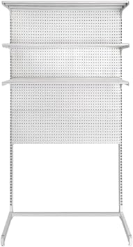 Steel Freestanding Perforated Board Storage Rack, Metal Pegboard with Shelf, Desk Panel and Wall Storage, Perfect for Space Saving Organization 36.2 x 13.8 x 74.8 inches 92 x 35 x 190 cm