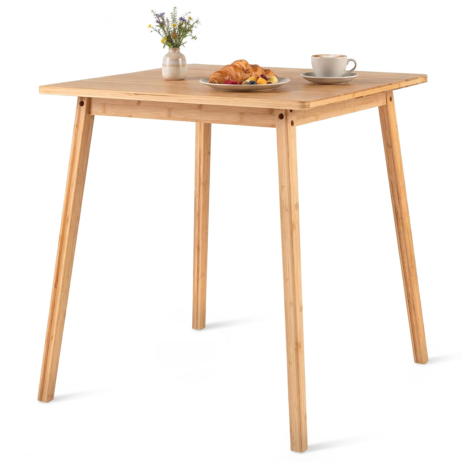 COSTWAY Mesa de Comedor Cuadrada de Bambú, Mesa de Cocina de Madera Maciza de 70 cm, Escritorio Moderno para Espacios Pequeños, Comedor, Sala de Estar y Estudio, para 2-4 Personas, Carga hasta 100 kg