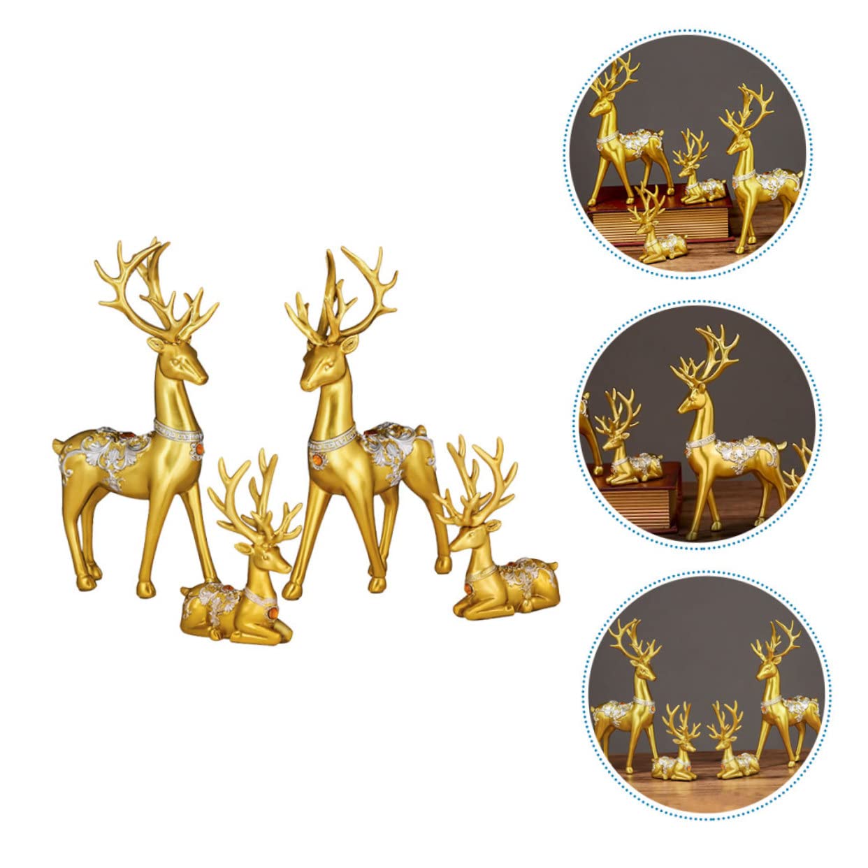 Amosfun Weihnachtsdeko Elch Satz aus Kunstharz in Gold Realistische und Langlebige Dekofigur für Innen und Außenbereiche Wie Höfe und Wohnzimmer