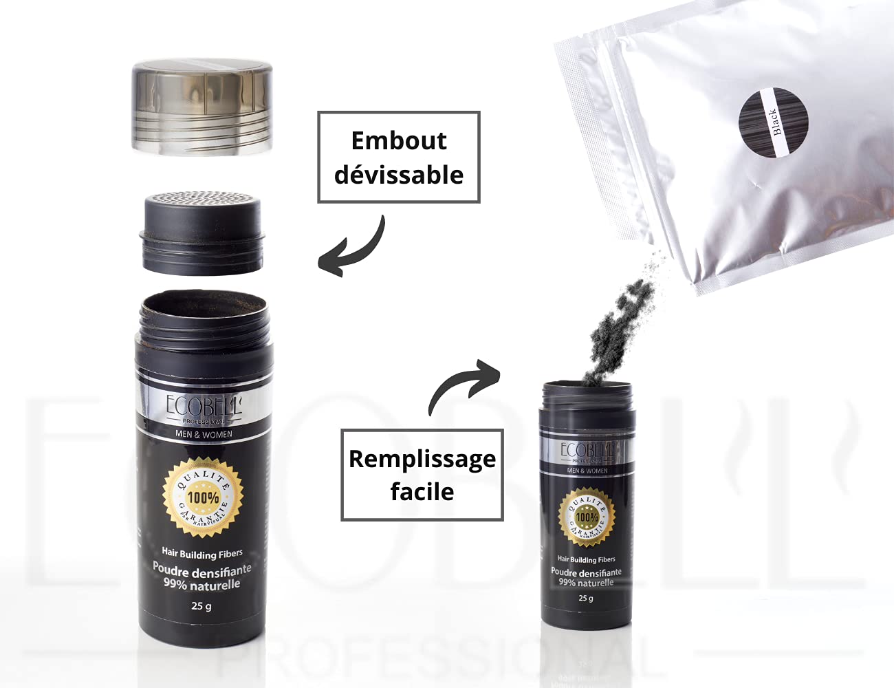 Ecobell Recarga microfibras de queratina 100 g (100 g - negro (negro)