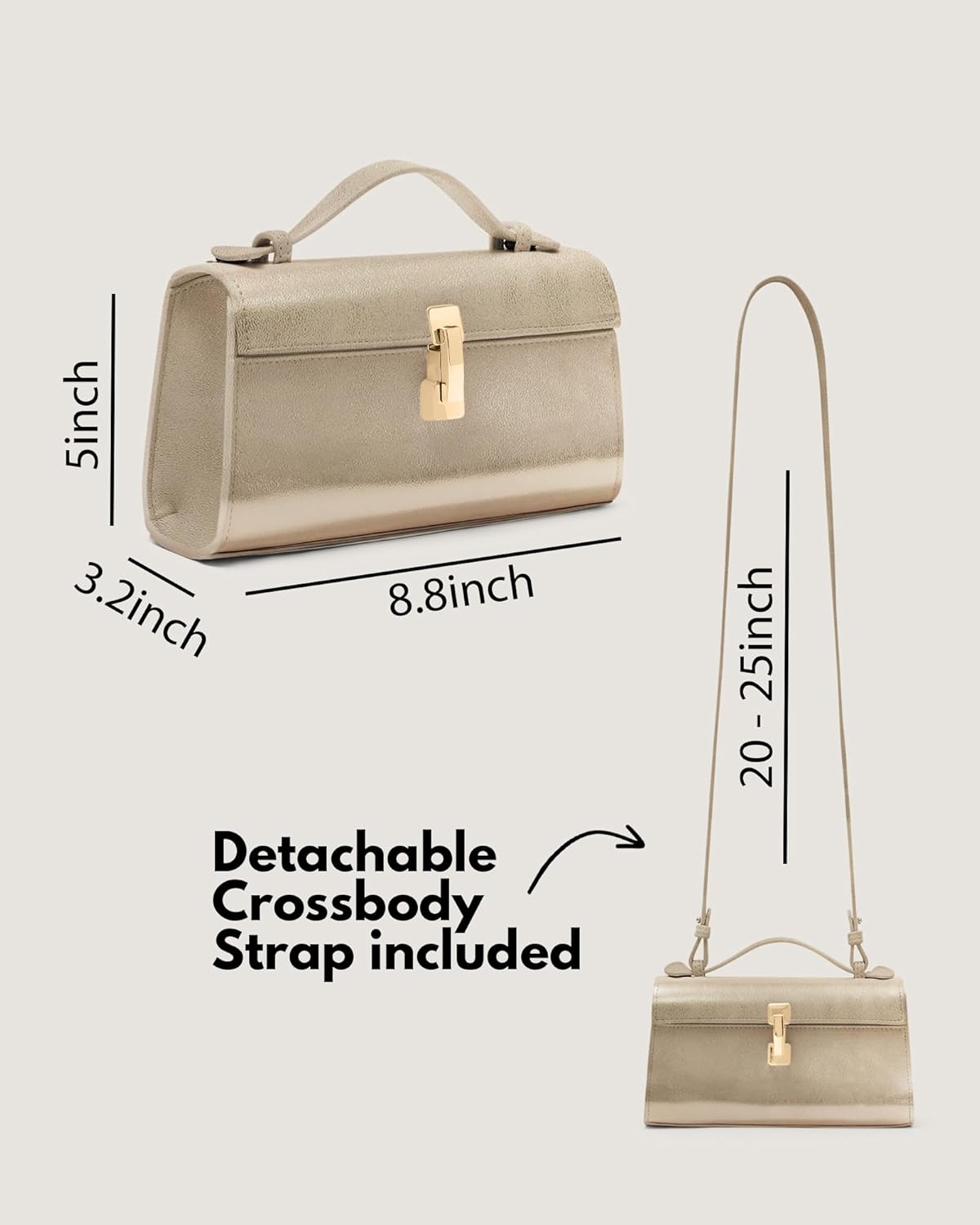 Clutch Purses for Women - Gold Clutch Purses for Women - Small Evening Bag - Trendy Top Handle Purse - Adjustable Crossbody Handbag PU Leather - Gold - Image 3