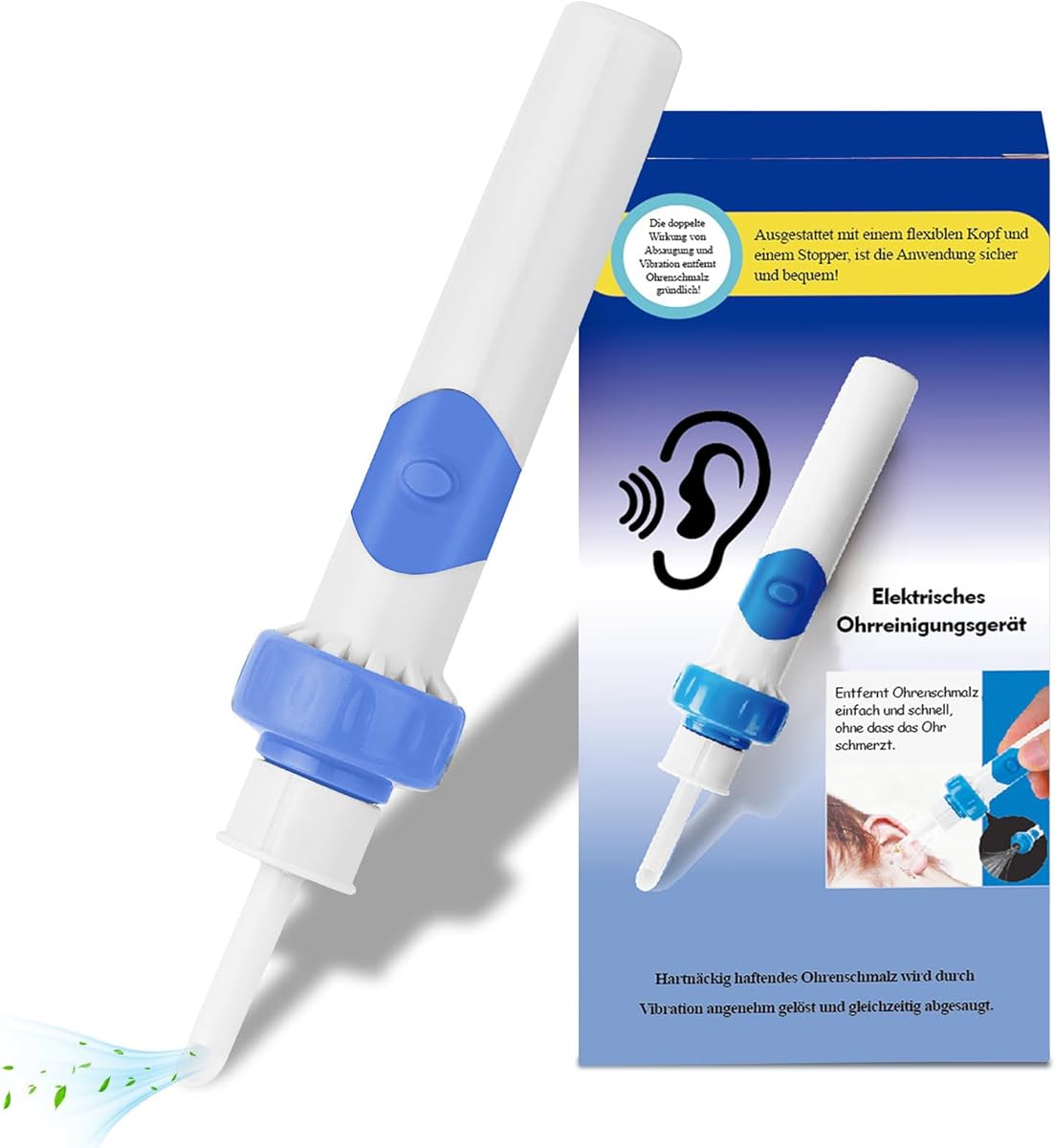 Ear Wax Removal, Ear Wax Vacuum Removal Kit,Soft and Comfortable Ear Suction Wax Remover Low Noise Electric Vacuum Ear Cleaner for Adults and Children,Includes 2 Silicone Replacement Heads-Sky Blue