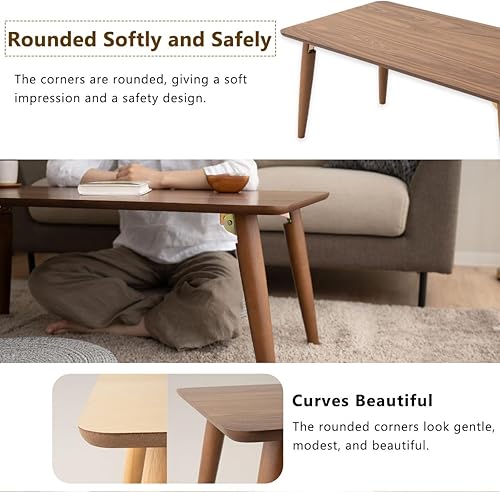 Miniatura 10 de EMOOR Mesa auxiliar plegable de madera rectangular mediana (17.7 x 31.5 pulgadas), color blanco, mesa baja para sentarse en el suelo, espacio