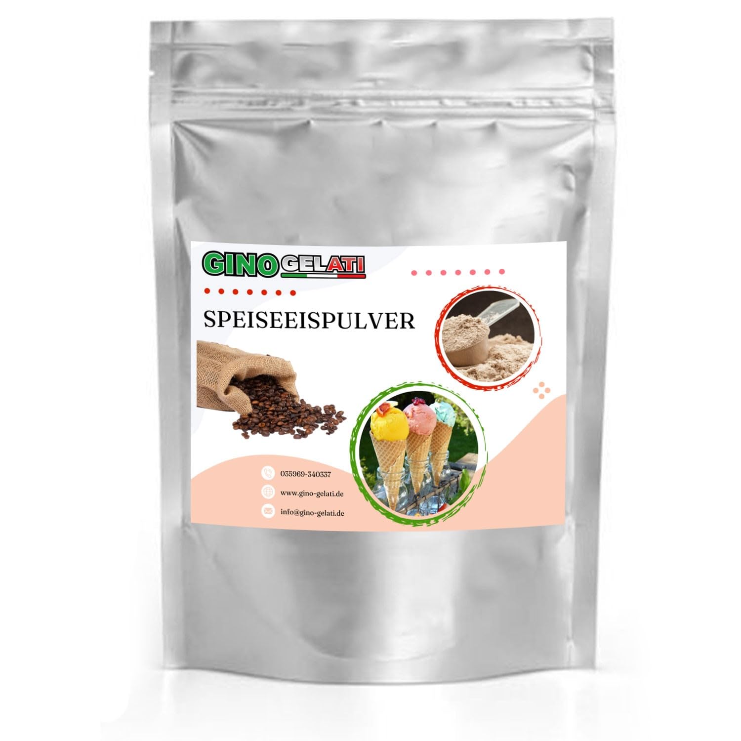 Gino Gelati Kaffee Eis Speiseeis Pulver 10 Kg, verschiedene Geschmackssorten, schnell und einfache Zubereitung, für Gastronomie und private Küche, Made in Germany