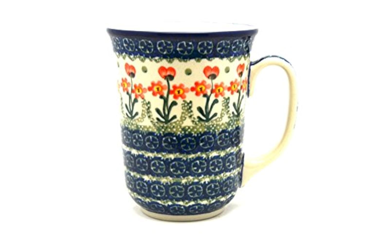 Polish Pottery Mug - 16 oz. Bistro - Peach Spring Daisy