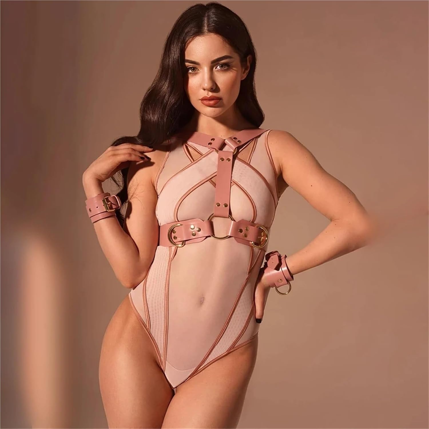 Pink Sexy League Body Bra Women Belt Harness Gothic Leather Garter Harajuku Harness Bra Cage Tight Bondage Adjustable 3 PCS(Lavender)