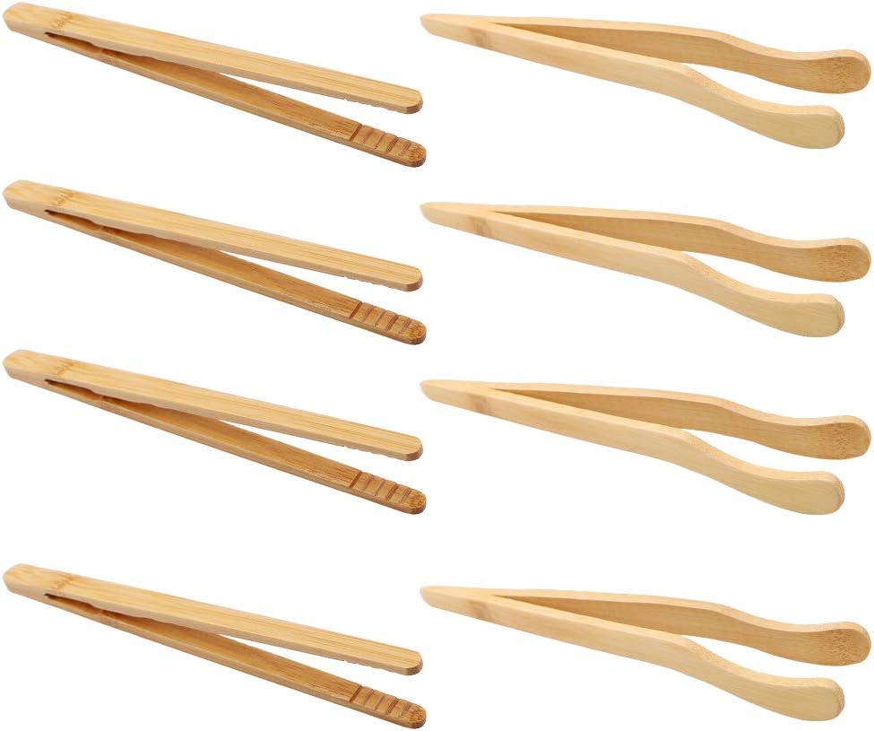 Hysagtek Bamboo Tongs Toaster Tongs for Cooking Toast Bread Pickles Tea Serving Food and Flipping Meat (8 packs/7.08inches)