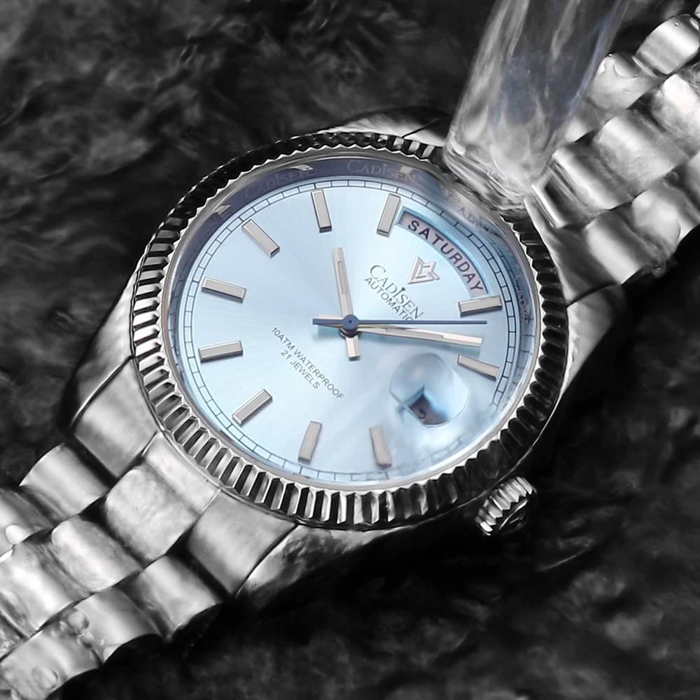 CADISEN Orologio automatico da uomo con riserva di carica automatico vetro zaffiro impermeabile cinturino in acciaio inox casuale