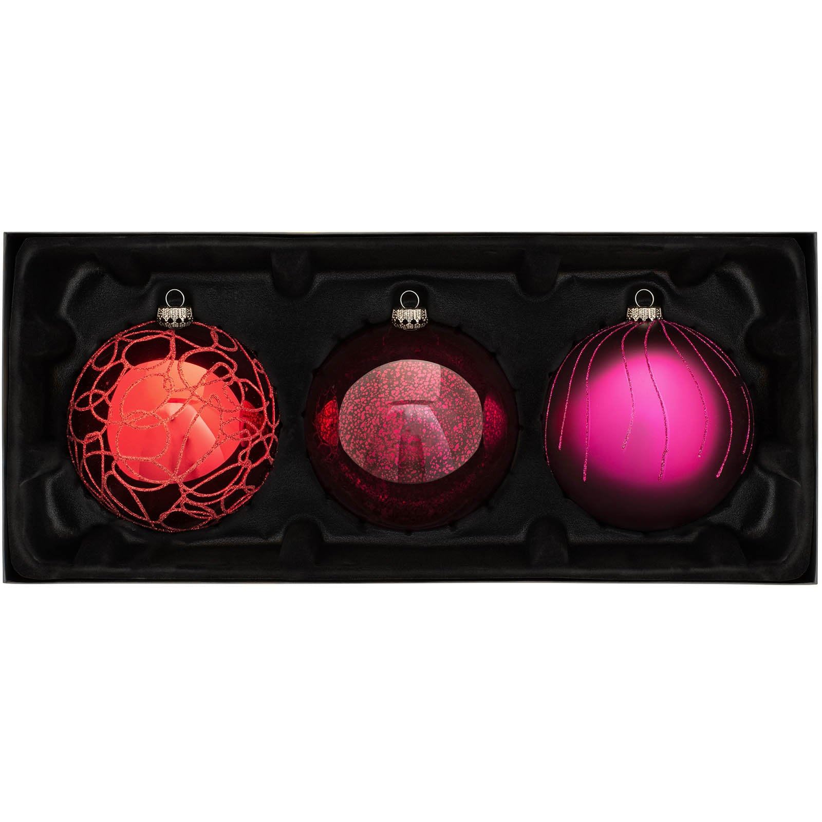 Werchristmas Red/Purple Glass Baubles, Ruby, 3-Piece