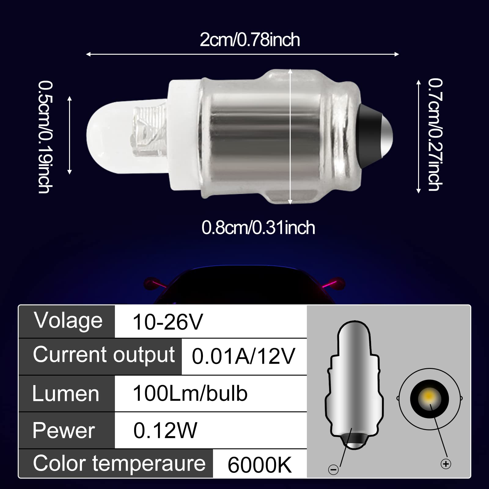 Biqing 10PCS BA7S 12V LED Bombilla Interior Tablero de Luz Indicadora F3 1 LED 12V DC 50LM Blanco Auto Instrumento Panel Luz de la Lámpara Lámpara Tablero de Instrumentos Bombilla