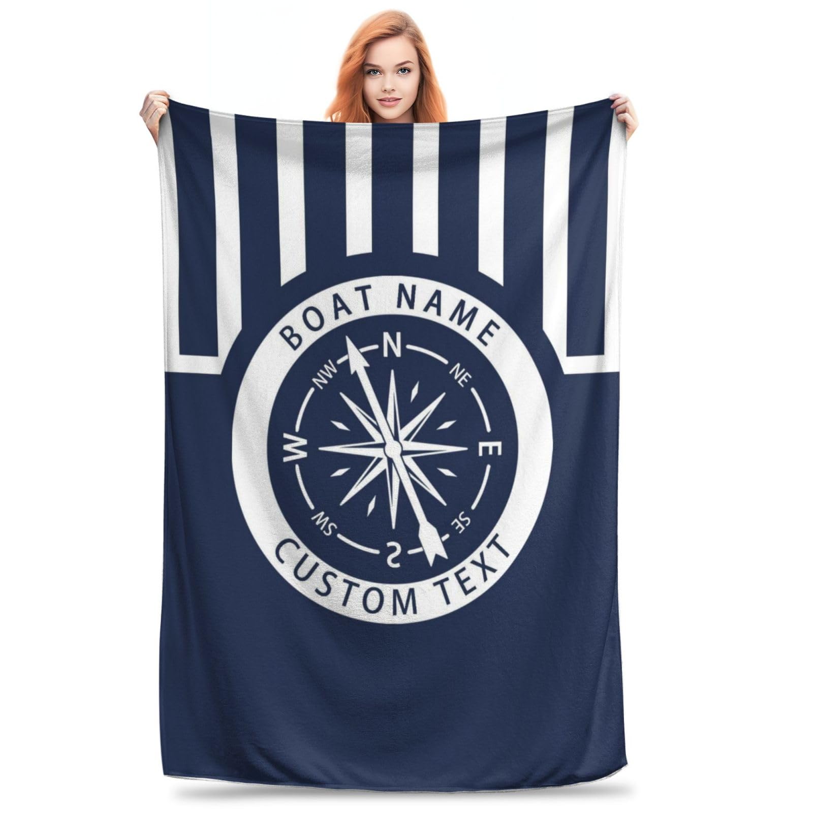 Kkiioexx Men's Style 6 Personalized Nautical Sailing Throw Blanket,Custom Captain Anchor Compass Flannel Blanket With Name,Soft Lightweight Throw Blanket For Sofa Couch Bed Room, For Wo