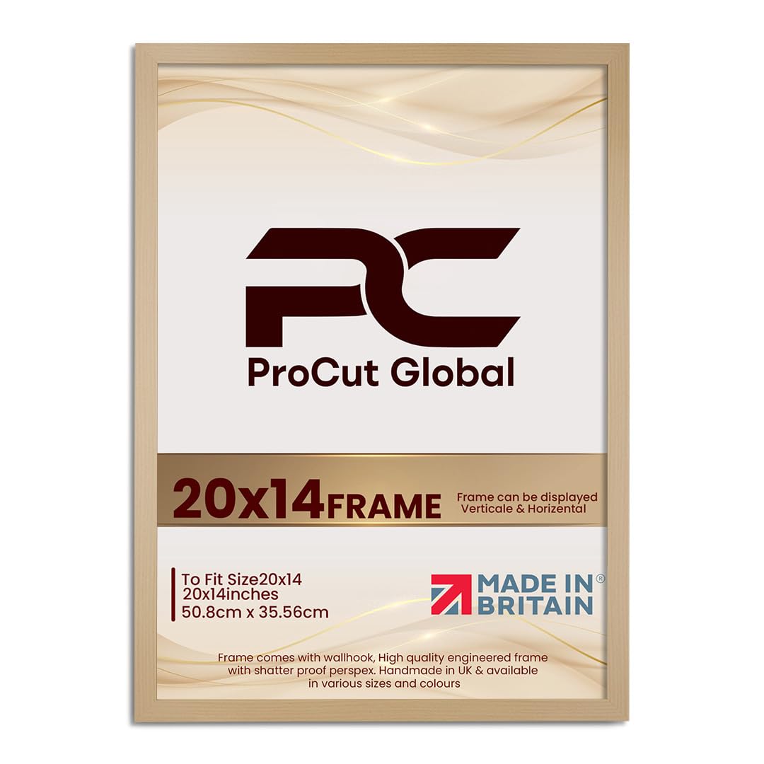 Procut Global 20X14 Country Pine Picture Frames - Modern Wooden Photo Frame with Shatterproof Perspex for Wall or Tabletop - Perfect for Posters, Certificates, Prints - Sizes & Colors Available