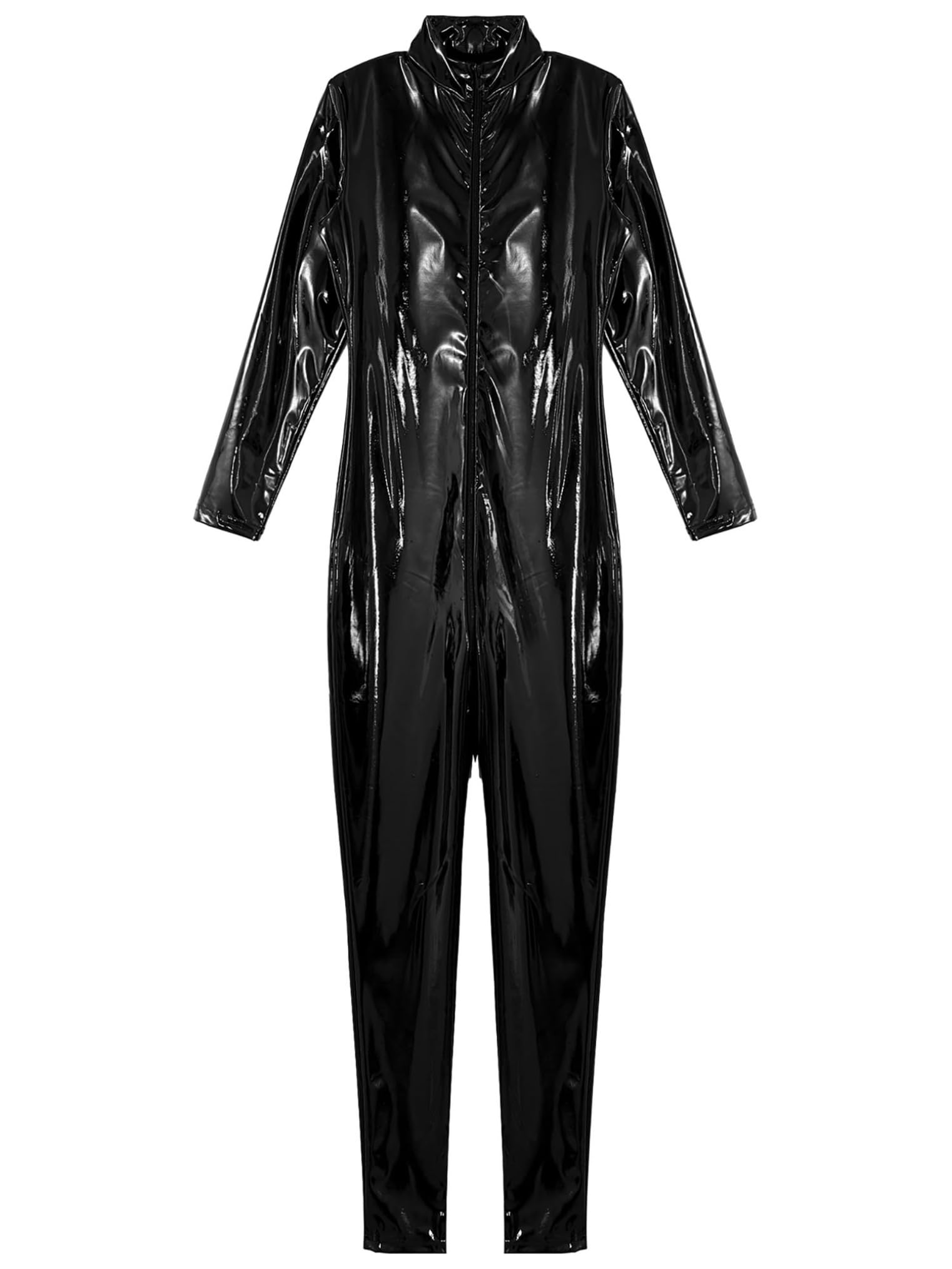Freebily Body da Uomo Intero Intimo Sexy Hot per Sesso Tute Aderente Catsuit in Vernice con Cerniera Cavallo Wetlook Bodysuit Lucida Manica Lunga Latex Lingerie Erotico